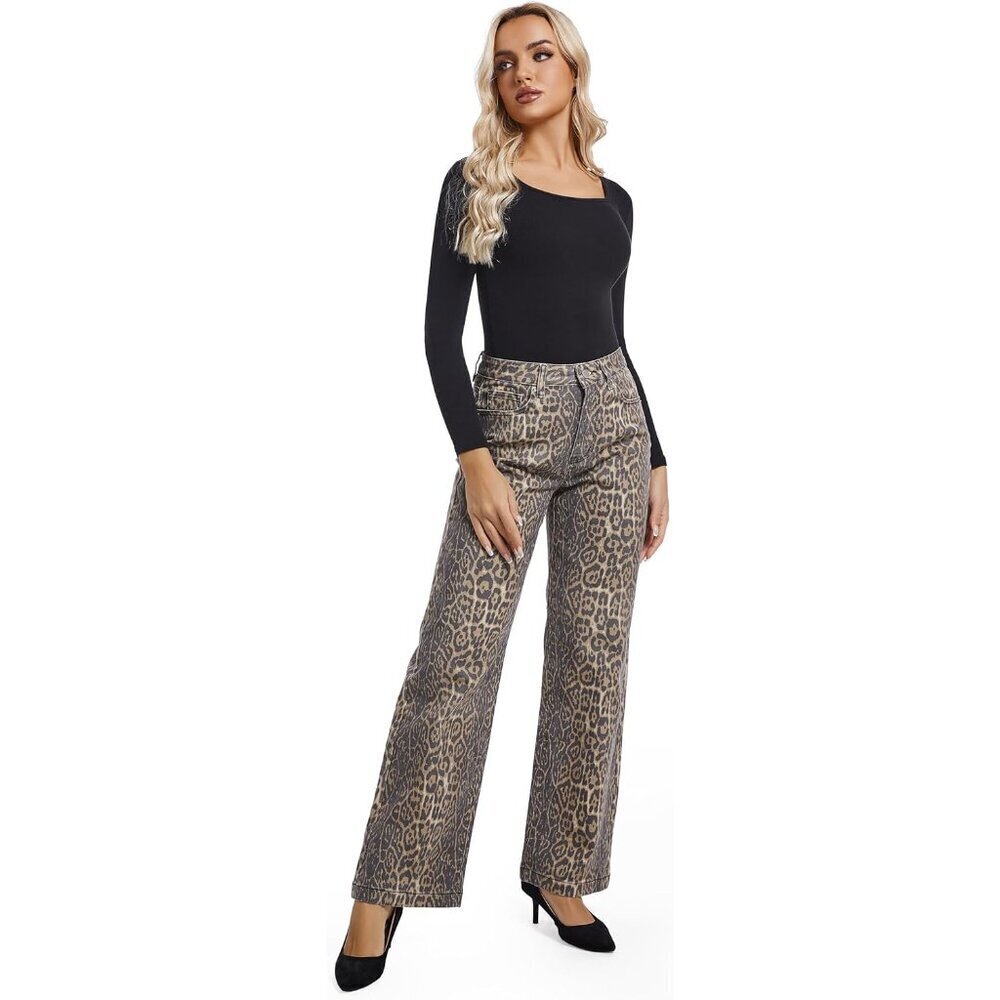Women’s High Waisted Straight Leg Jeans Cotton Spandex Casual - Picture 4 of 5